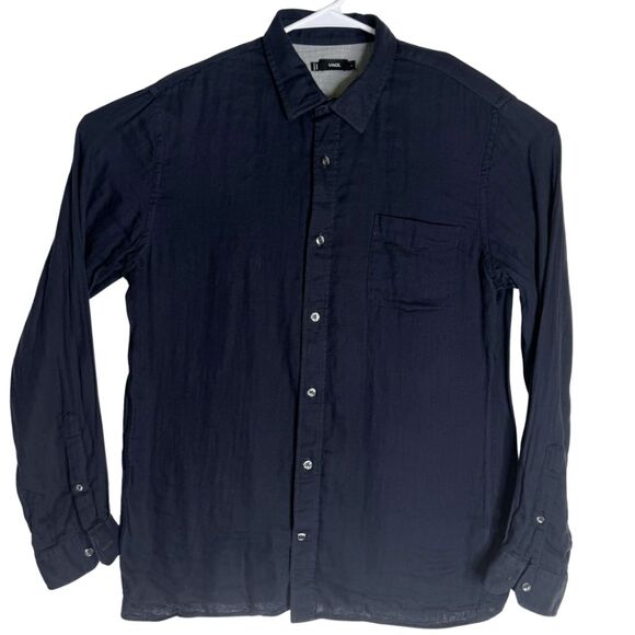 Vince Men's Cotton  Collared Long Sleeve Button Up Shirt Dark Blue Size Large - Picture 1 of 8